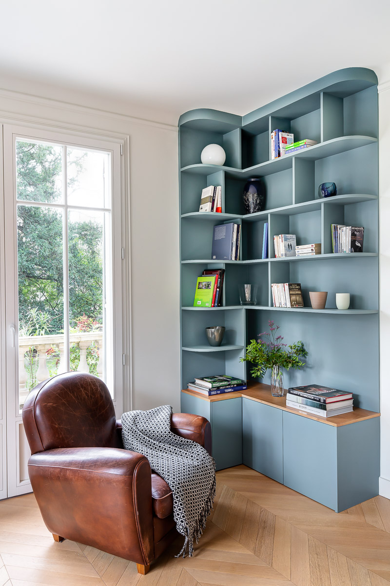 Baja Architecture Réalisation meuble de rangement bibliothèque chez A et S au Vésinet dans une maison de 240 m2